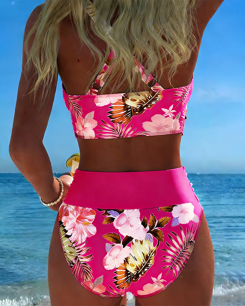 Angie | Bikini with Contrasting Floral Pattern and Slit