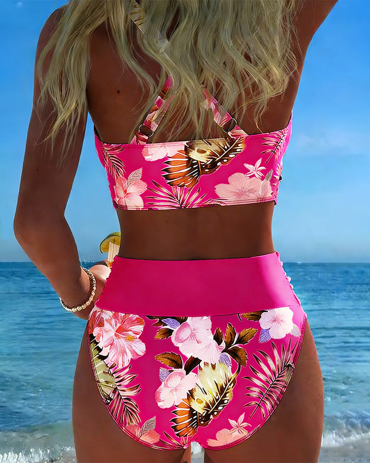 Angie | Bikini with Contrasting Floral Pattern and Slit