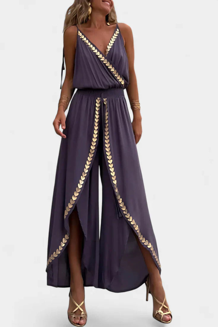 Dona | Unique Jumpsuit with Golden Details and Open Leg