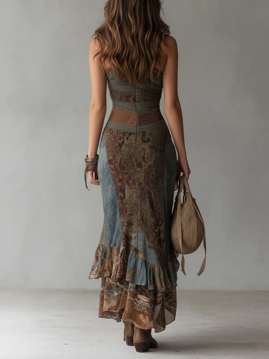 Karen | Ethnic One-Shoulder Slit Maxi Dress