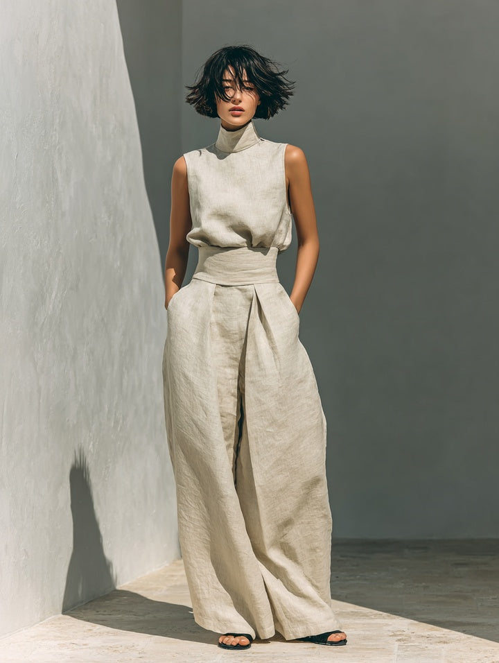 Dorothy | Beige Cotton-Linen Two-Piece Set