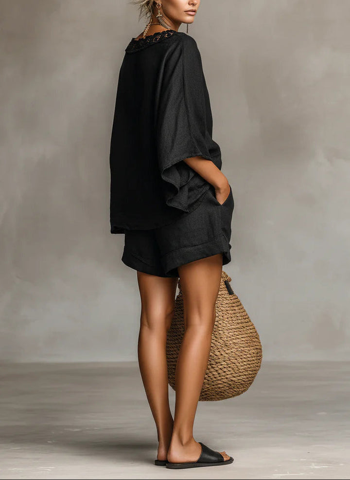 Lyca | Lace Boat Neck Blouse and Shorts Set