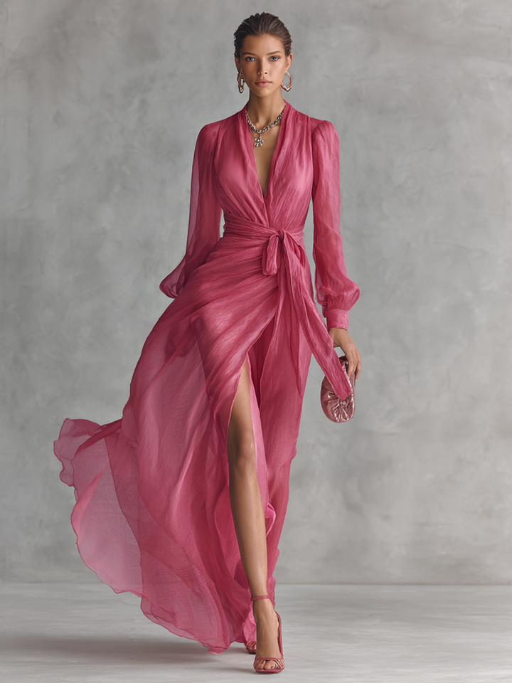 Charlie | Pink Chiffon Dress V-Neck