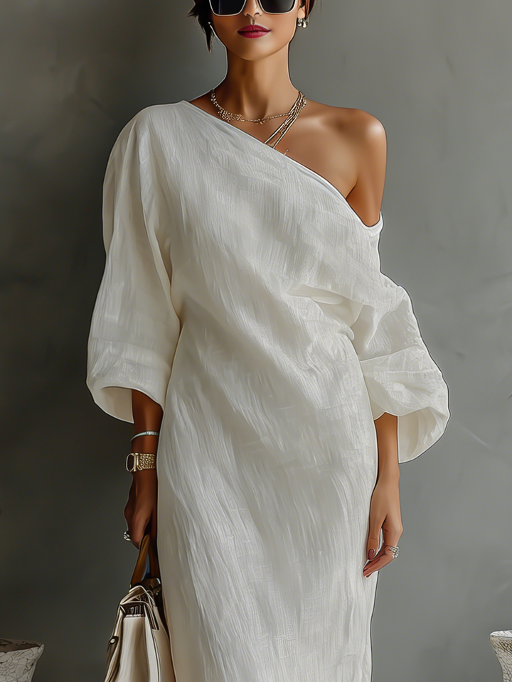 Demi | Ivory Linen Dress Off-Shoulder
