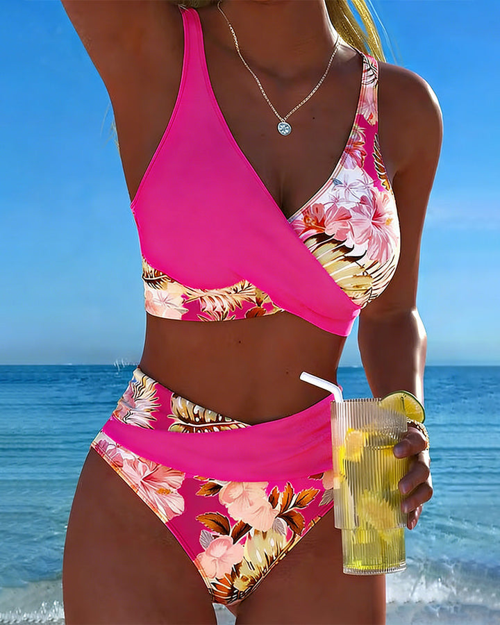 Angie | Bikini with Contrasting Floral Pattern and Slit