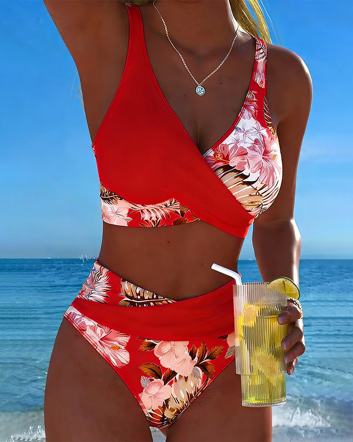 Angie | Bikini with Contrasting Floral Pattern and Slit