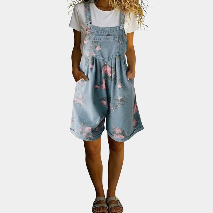 Judy | Vintage Washed Floral Denim Jumpsuit