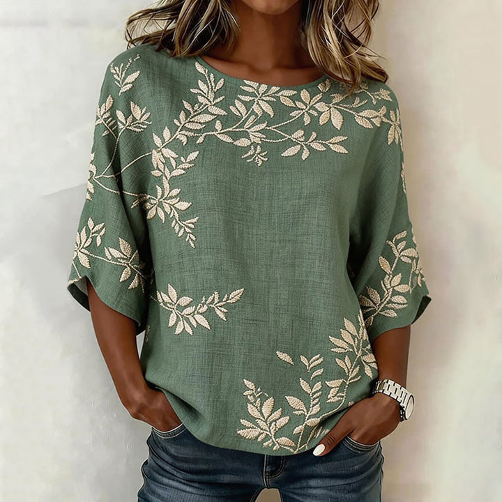 Élise | Vintage Leaf Print Blouse