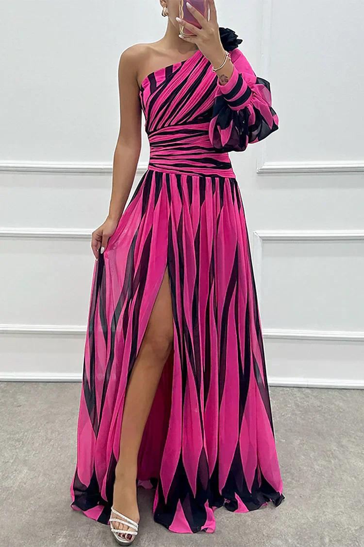 Shiloh | Elegant Striped Maxi Dress with One Shoulder