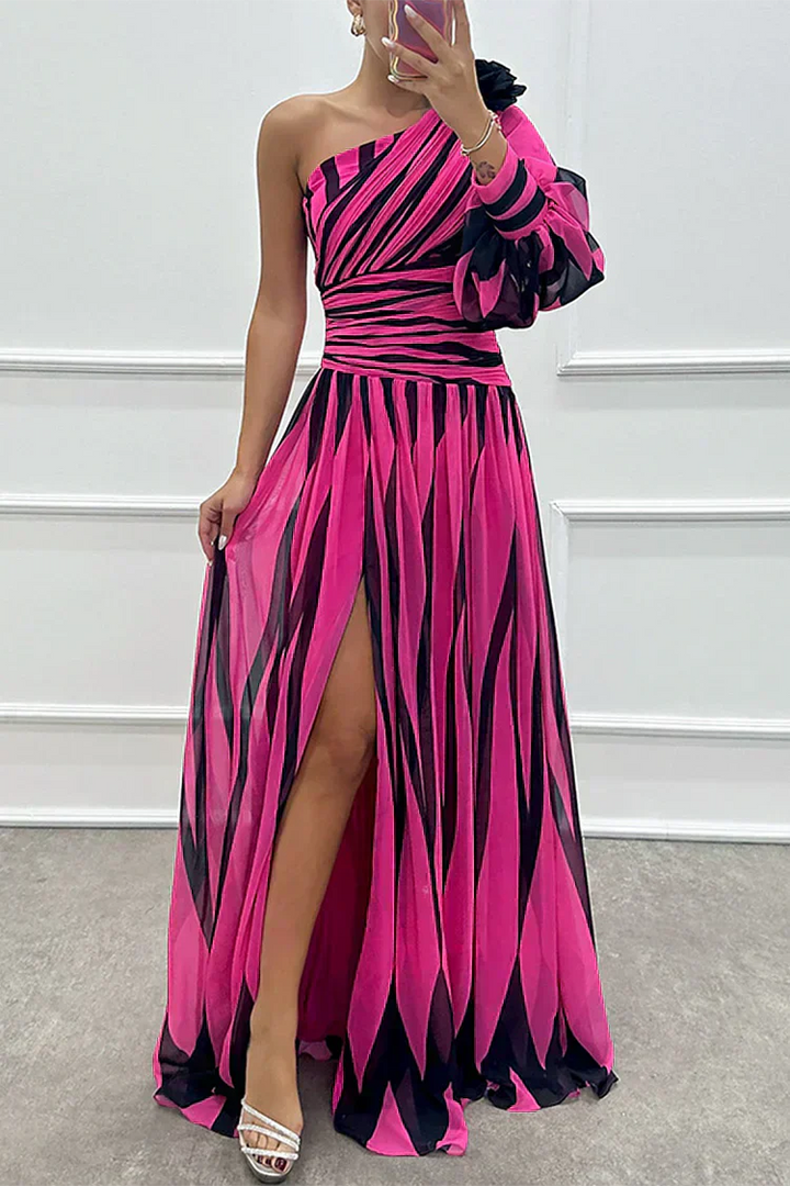 Shiloh | Elegant Striped Maxi Dress with One Shoulder