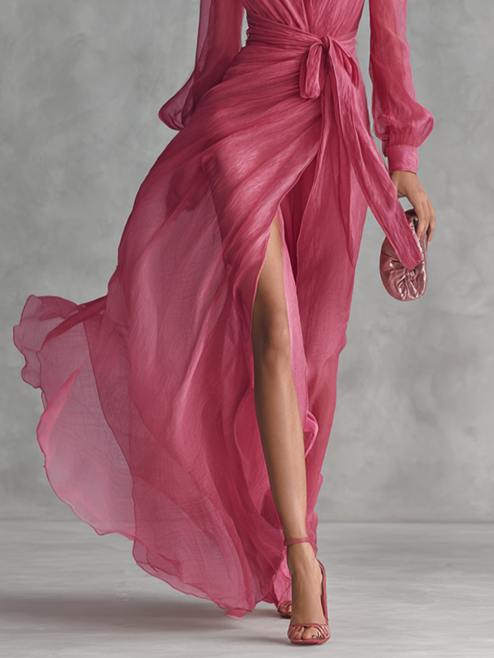 Charlie | Pink Chiffon Dress V-Neck