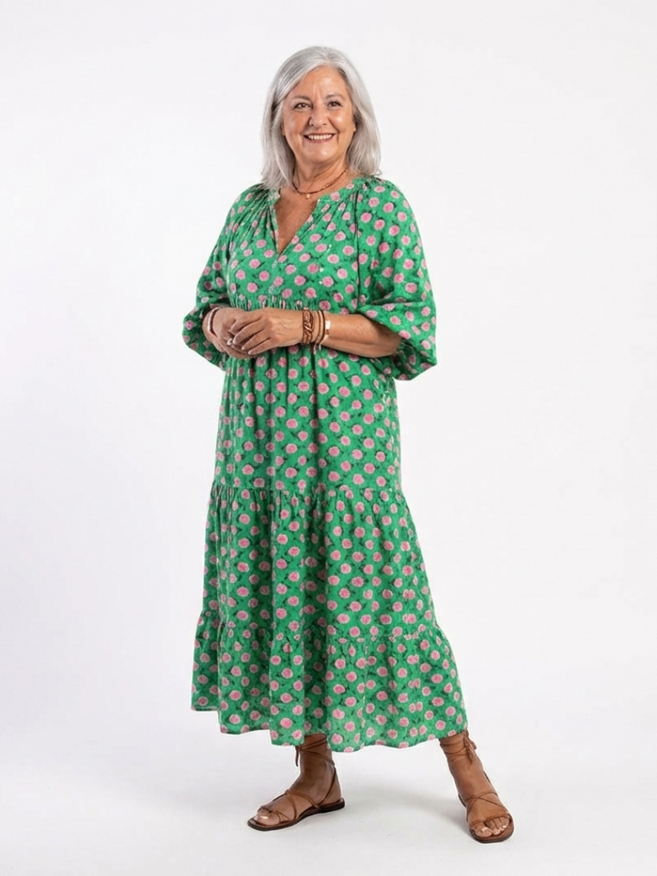 Francesca | Floral Print V-Neck Tiered Midi Dress