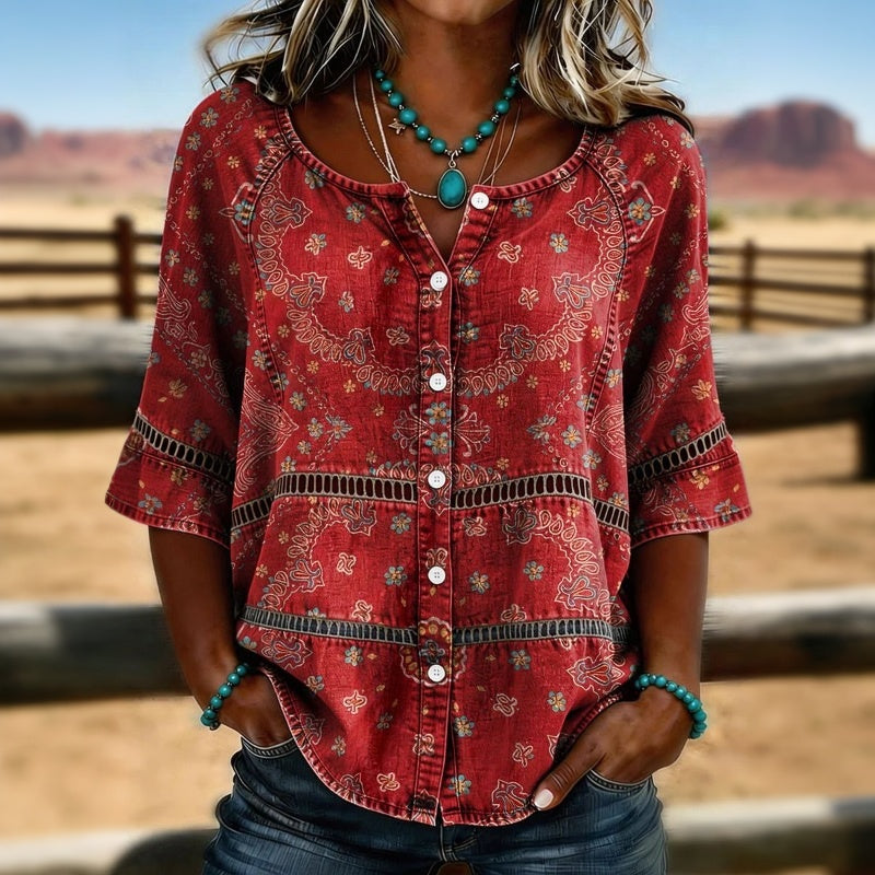 Aurore | Vintage Blouse with Ethnic Print