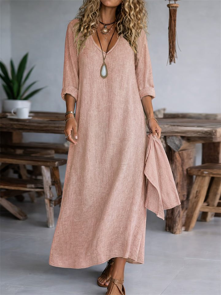 Clarisse | Women's V-neck Long Sleeve Solid Color Casual Loose Dress