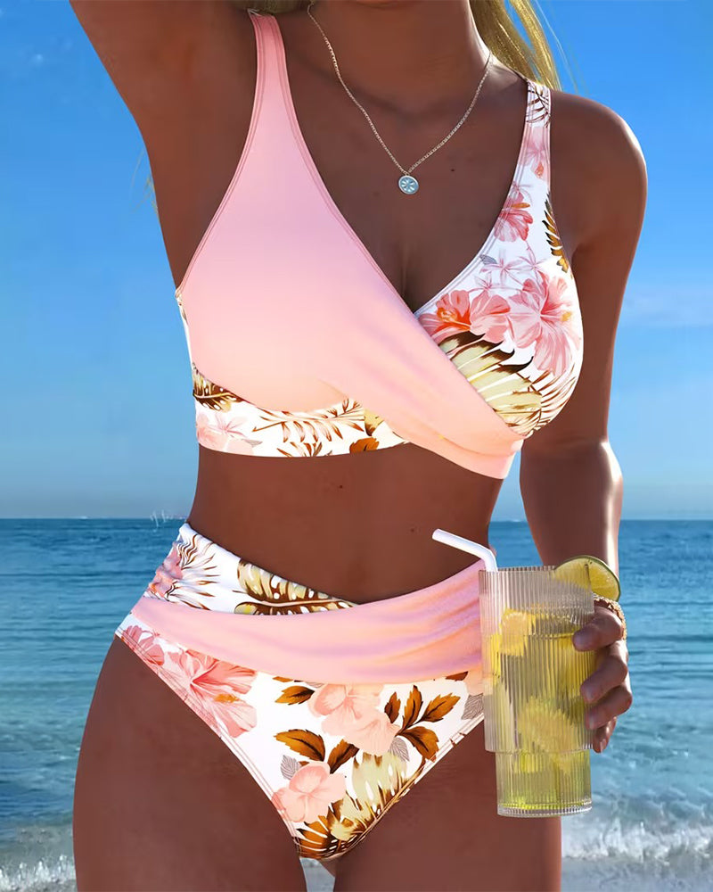 Angie | Bikini with Contrasting Floral Pattern and Slit