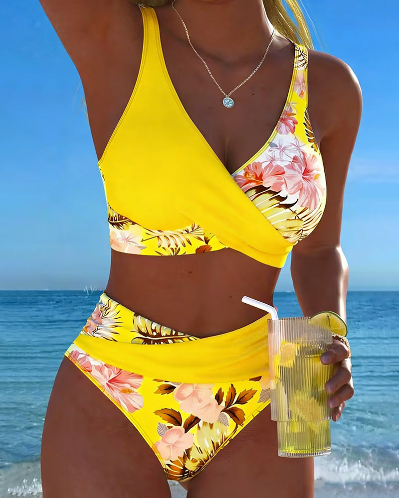 Angie | Bikini with Contrasting Floral Pattern and Slit
