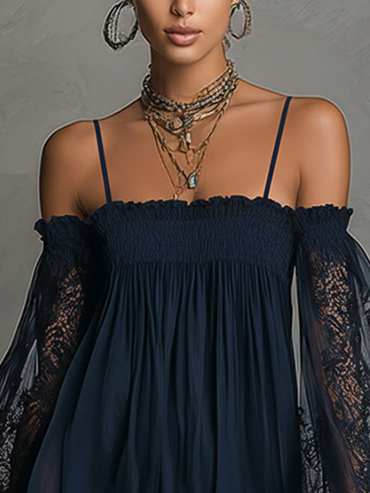 Betty | Navy Off-Shoulder Chiffon Mini Dress