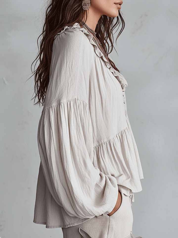 Laurie | Airy Vintage-Inspired Ruffle Soft Ruffle Bohemian Blouse
