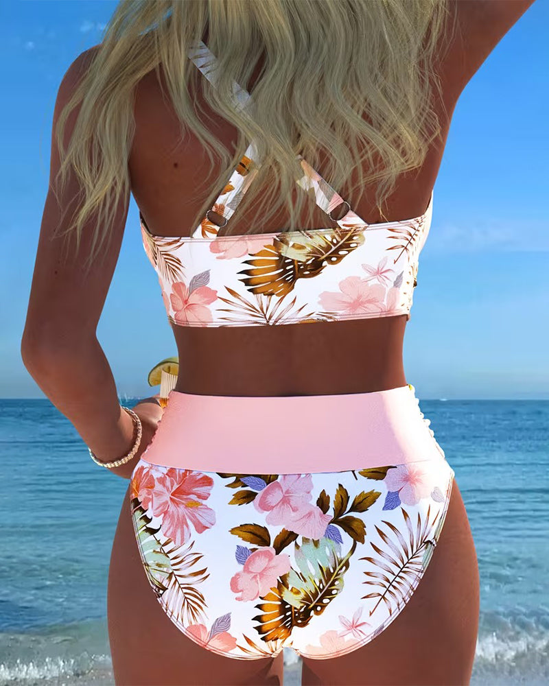 Angie | Bikini with Contrasting Floral Pattern and Slit
