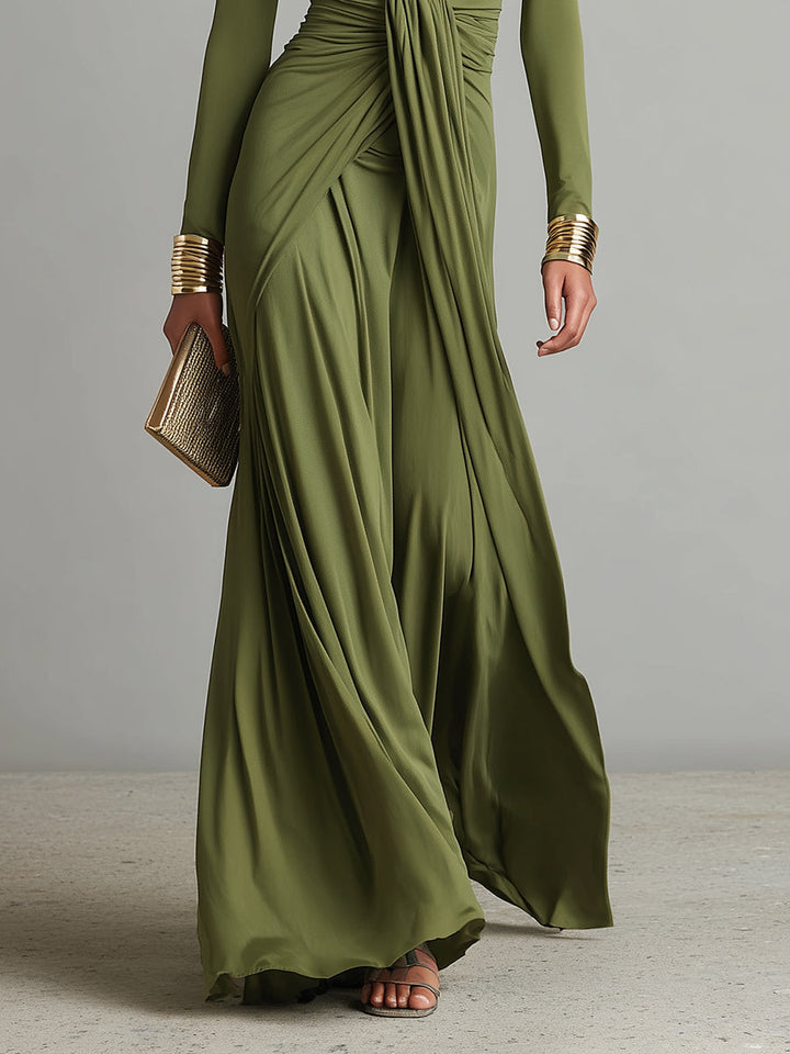 Olive | Silk Maxi Dress V-Neck