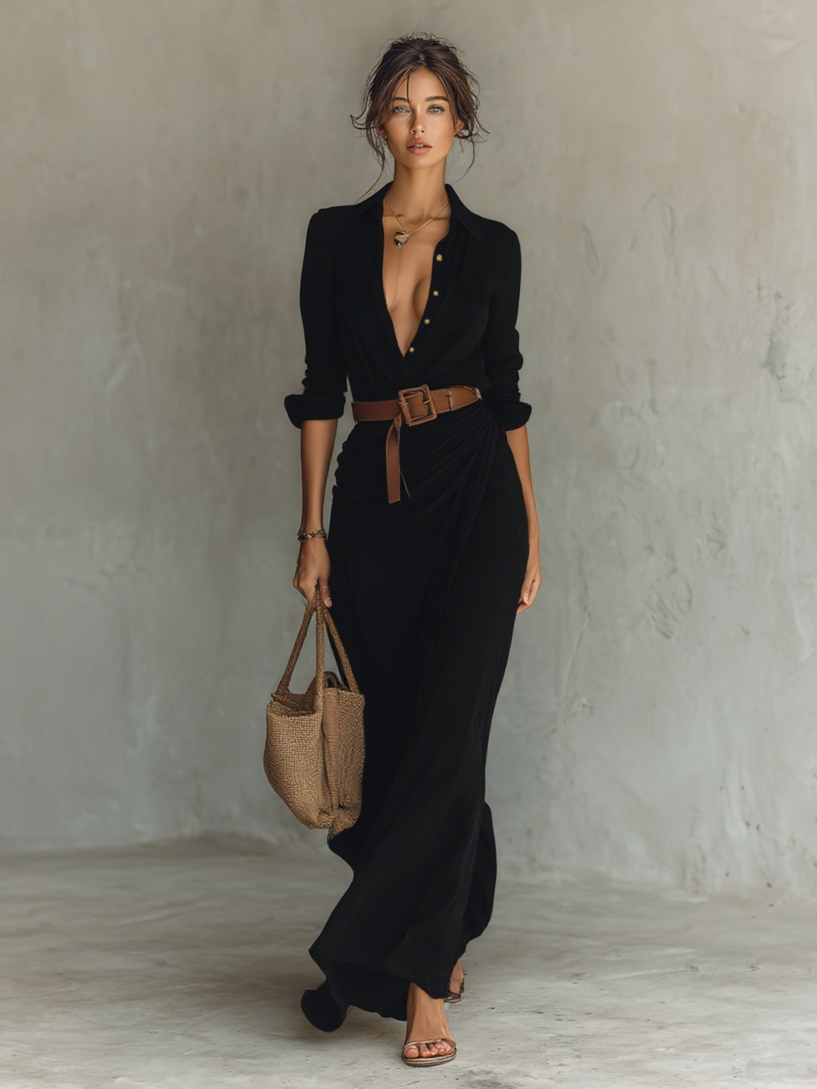 Linnea | Ladies Lapel Single Breasted Long Sleeve Belted Maxi Dress