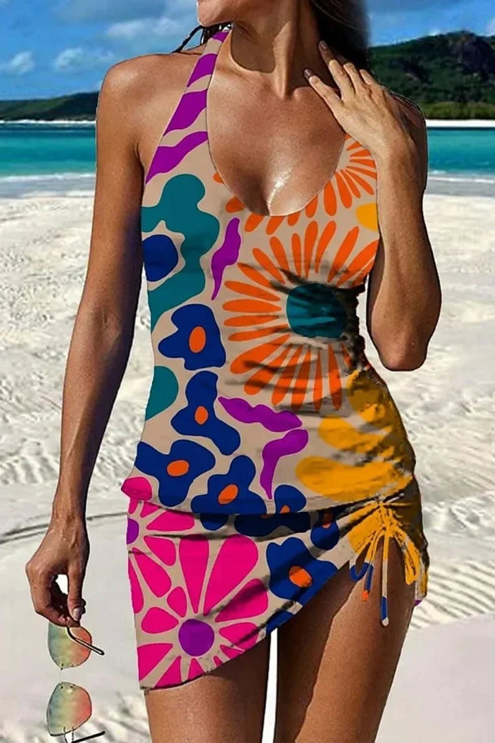 Fiesta | Floral Tankini Set with Graphic Design that Covers the Stomach