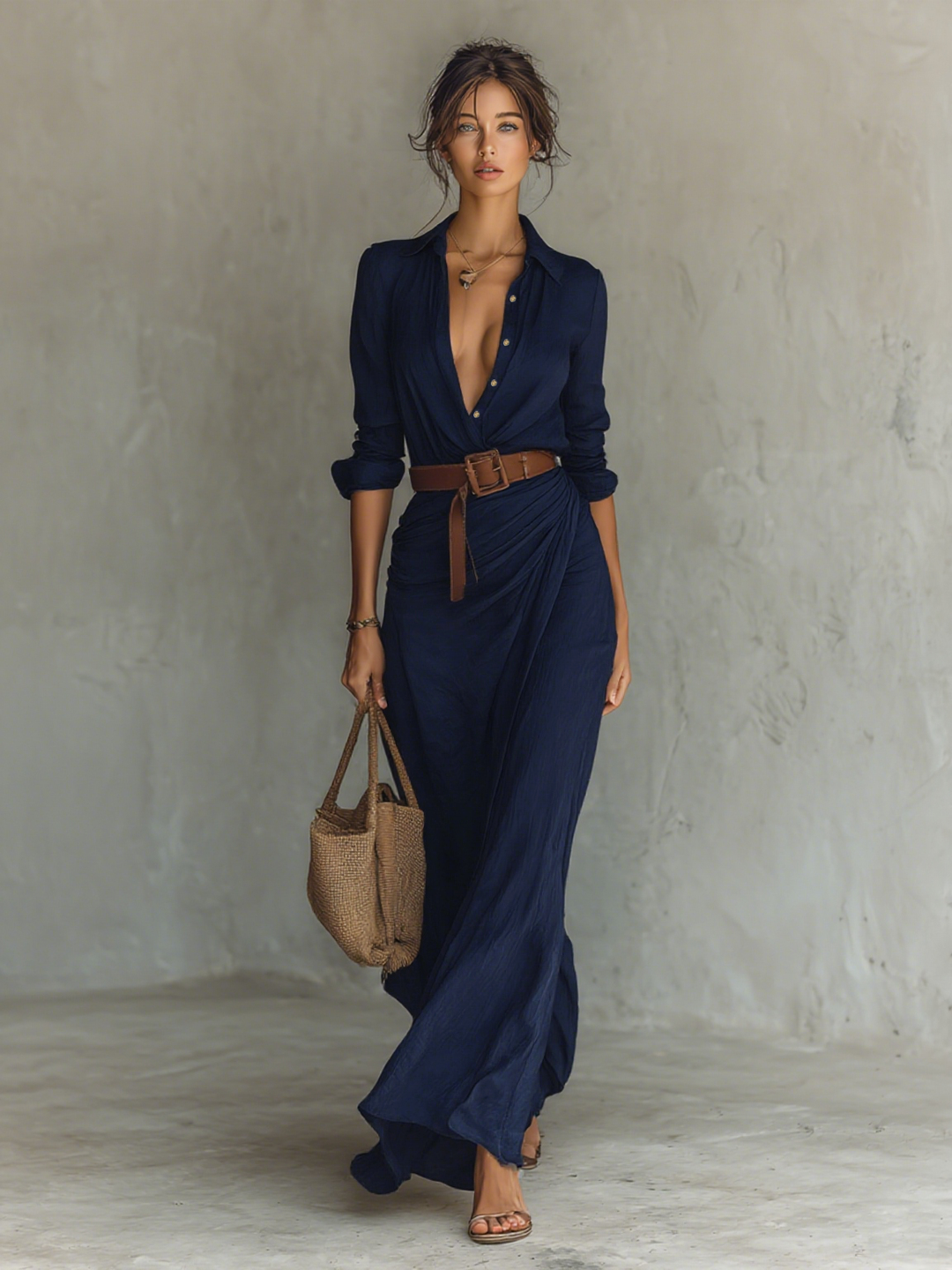 Linnea | Ladies Lapel Single Breasted Long Sleeve Belted Maxi Dress