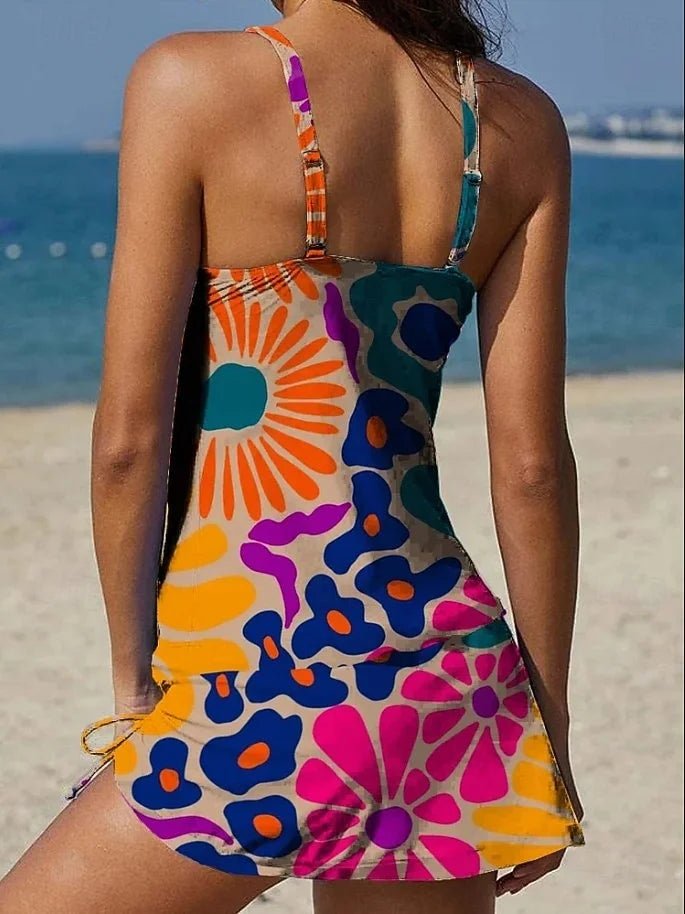 Fiesta | Floral Tankini Set with Graphic Design that Covers the Stomach