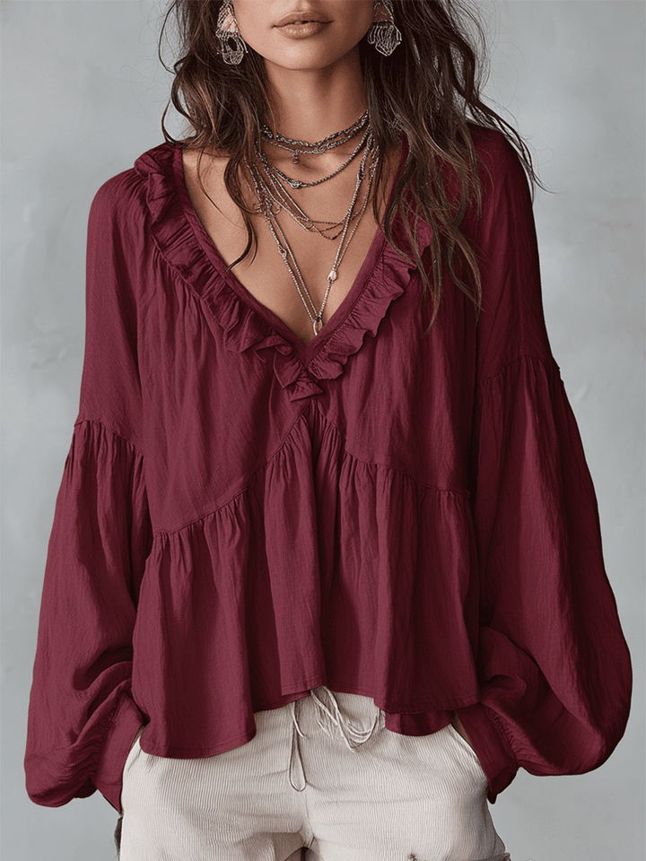 Laurie | Airy Vintage-Inspired Ruffle Soft Ruffle Bohemian Blouse