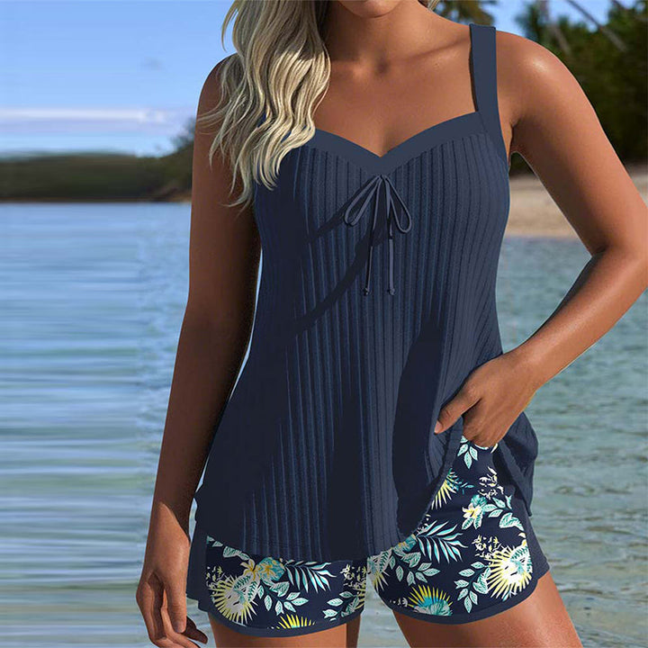 Luna | Striped Tankini with Two-Piece Beach Shorts