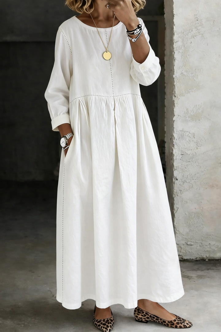 Melissa | Long Denim Dress with Round Neck and Long Sleeves