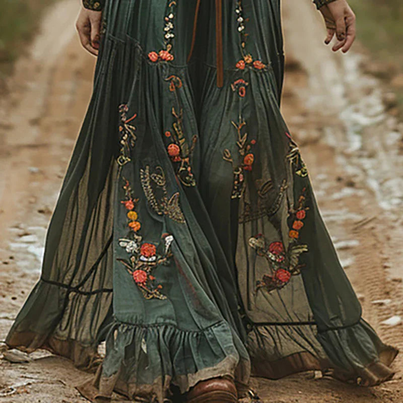 Hyacinth | Women's Bohemian Dress Embroidered V Neck Maxi