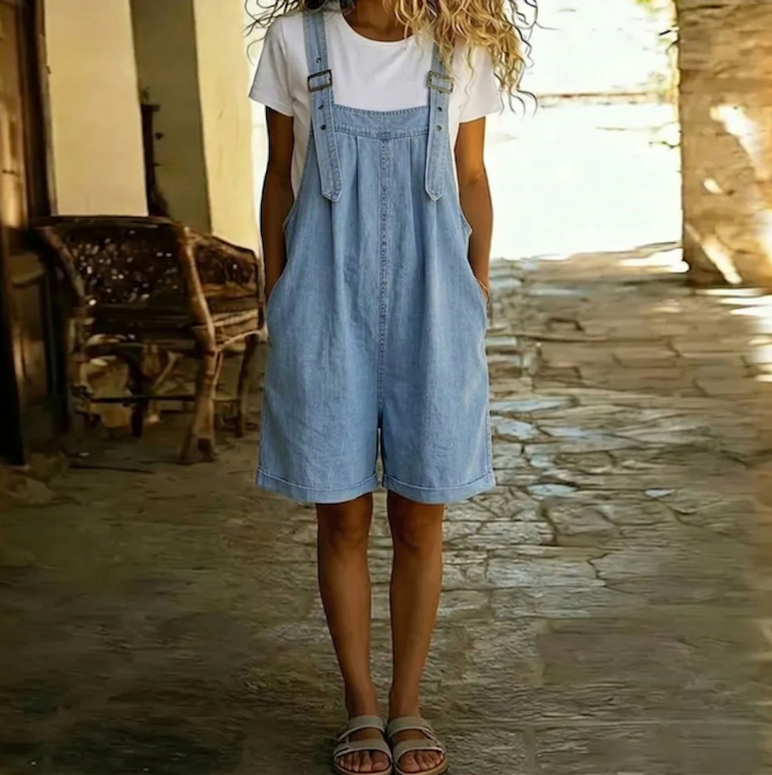Clara | Light Blue Denim Short Overall