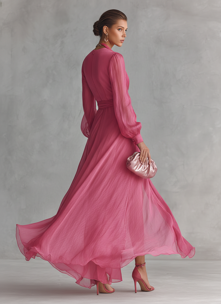 Charlie | Pink Chiffon Dress V-Neck