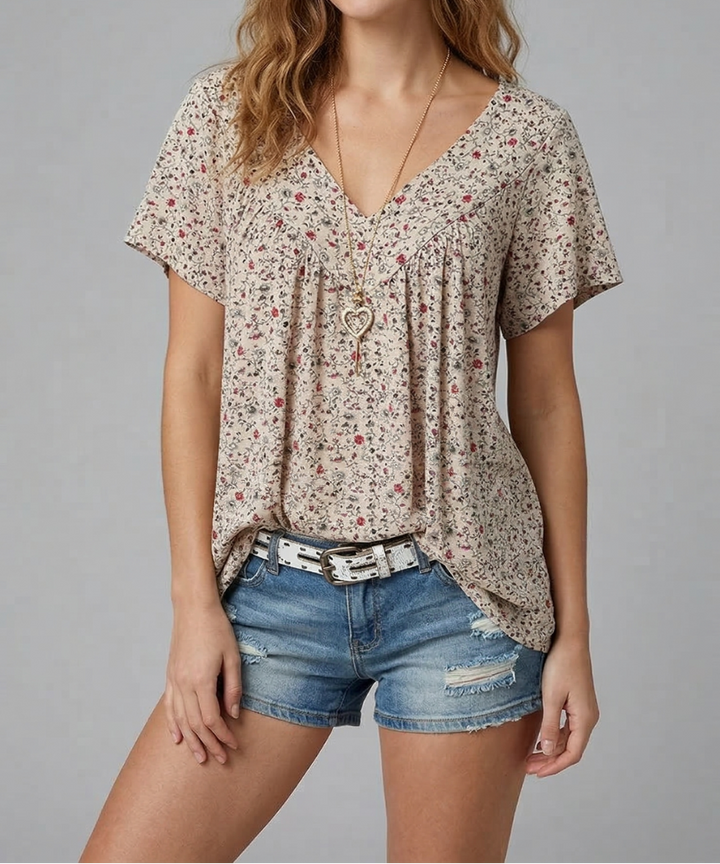 Trisha | Floral V-neck T-shirt