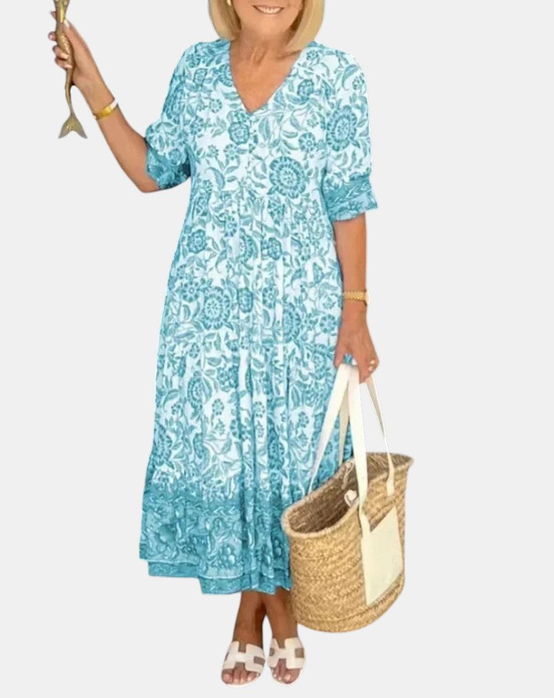 Aria | Elegant Floral Dress with V-Neck