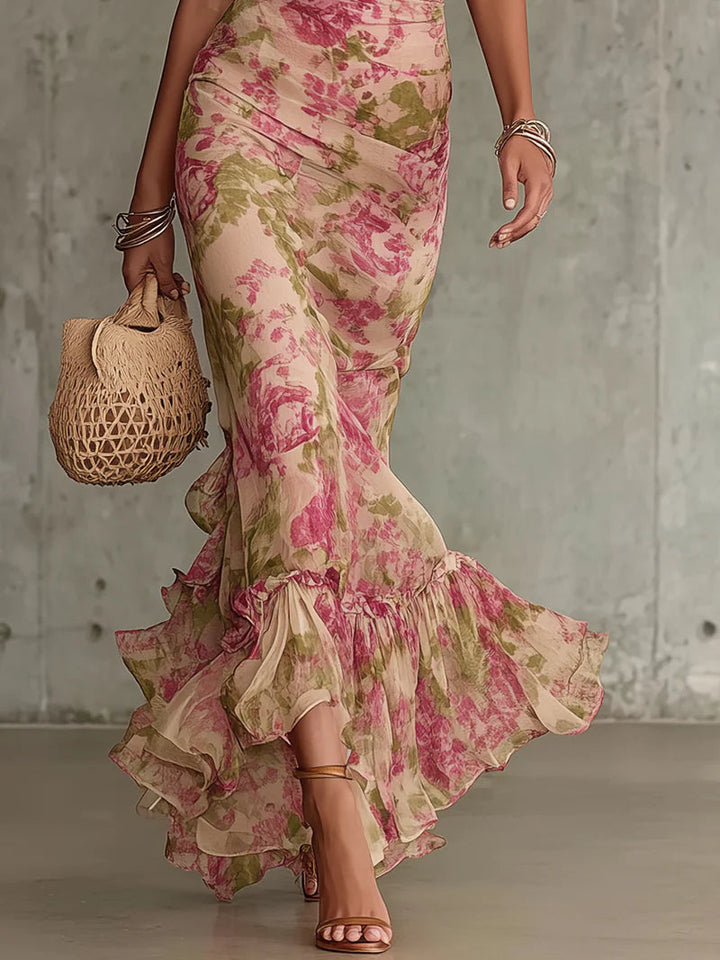 Margaret | Vintage Rose Puff Sleeve Maxi Dress
