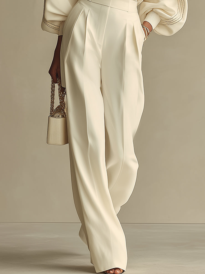 Sophie | Ribbed Crew Neck Top and High-waisted Wide-leg Pants Suit