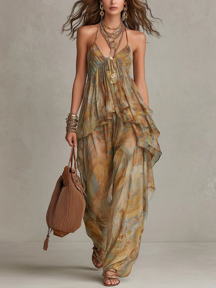 Sienna | Chiffon Ruffled Camisole and Wide-leg Pants Set