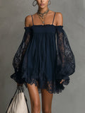 Betty | Navy Off-Shoulder Chiffon Mini Dress
