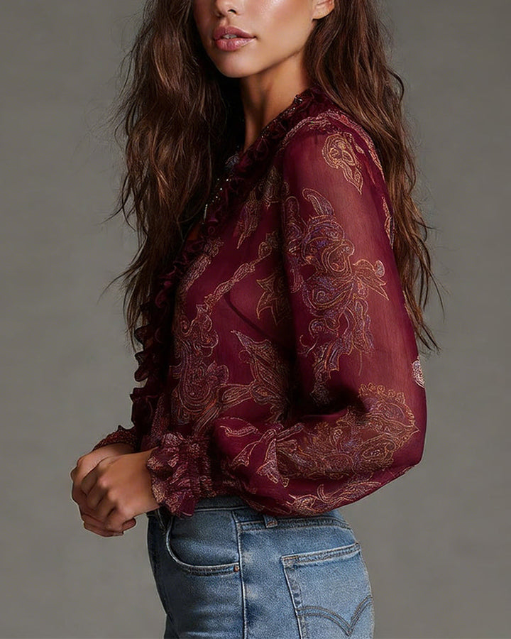 Katie | Refined Blouse with Half-Zip and Ruffles