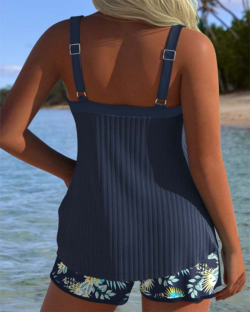 Deborah | Striped Tankini with Two-Piece Beach Shorts