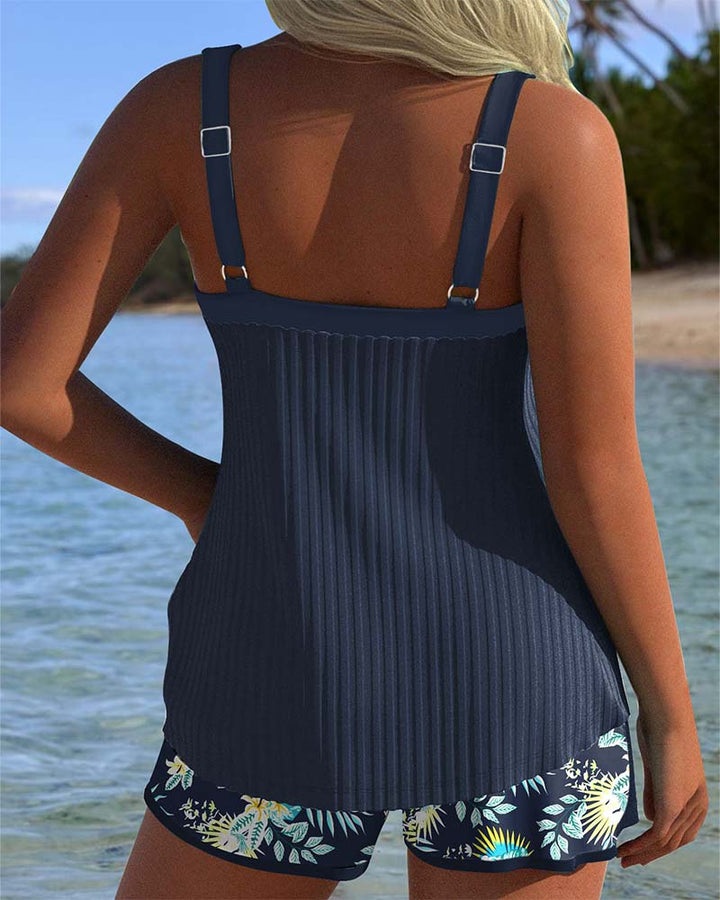 Deborah | Striped Tankini with Two-Piece Beach Shorts