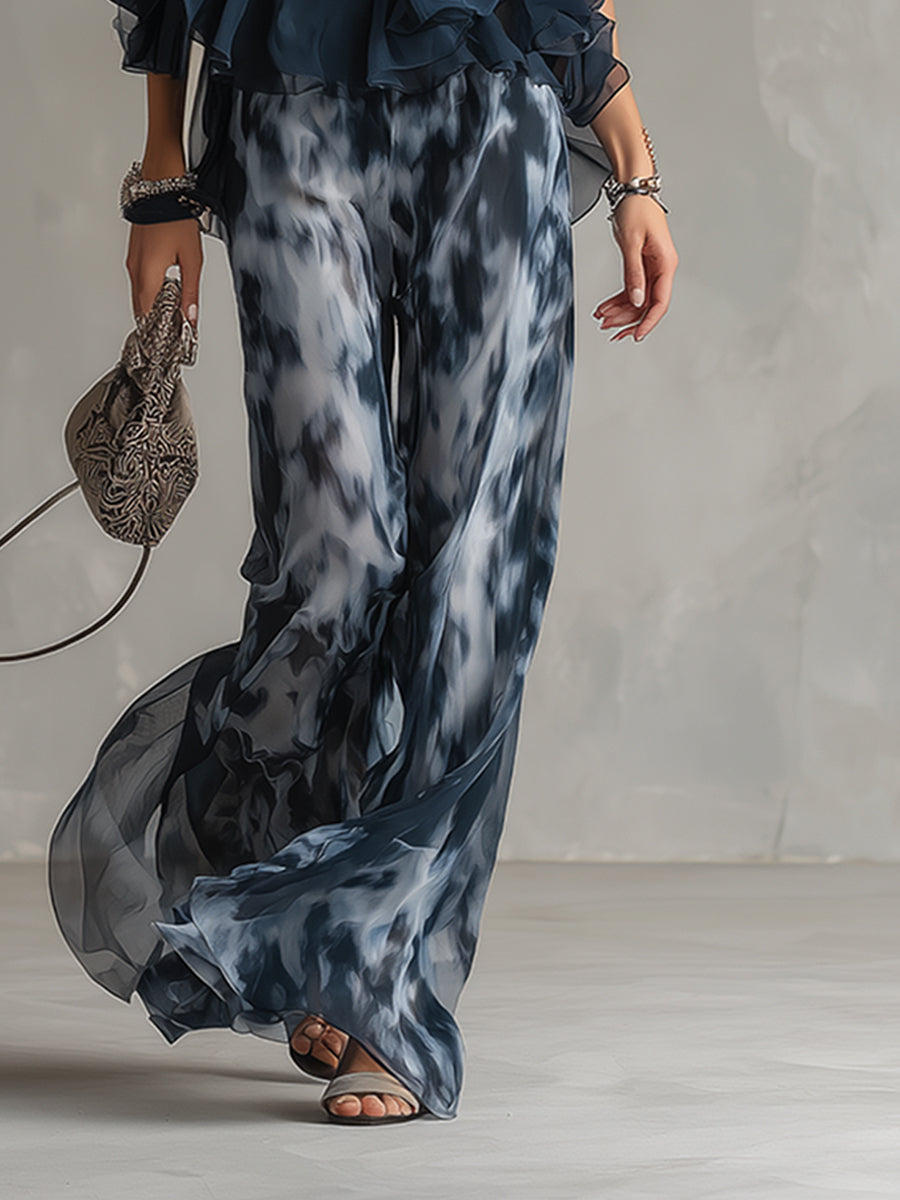 Ludovica | Navy Halter Printed Wide-Leg Set