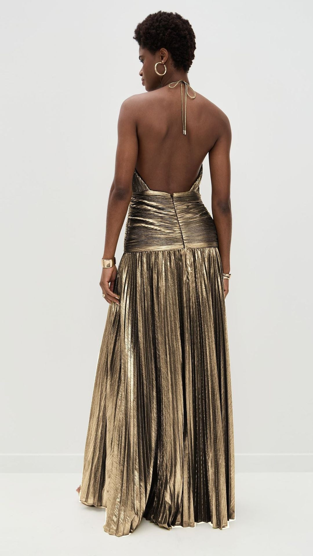 Katie | Trendy Metallic Plissé Halter Gown