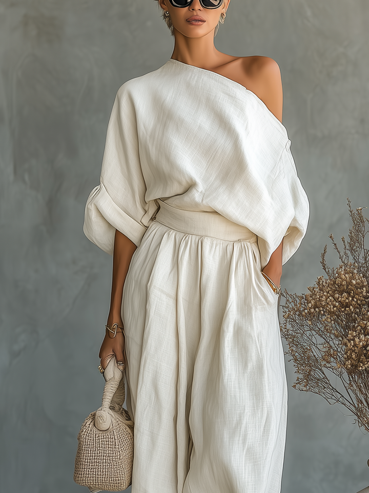 Irah | Linen Set Off-Shoulder Pants