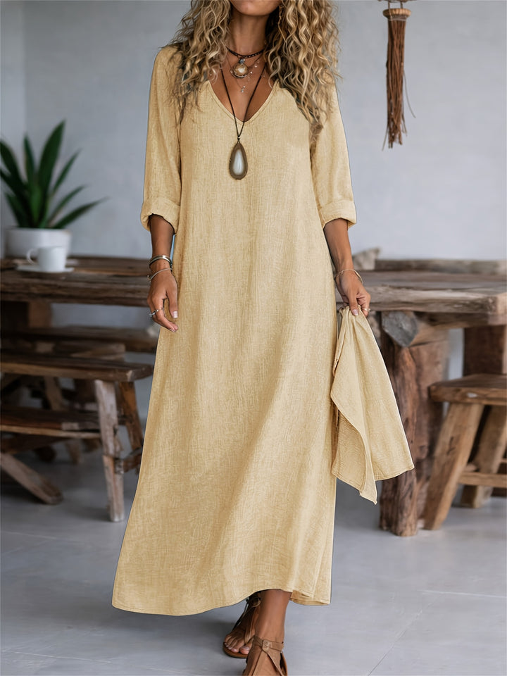 Clarisse | Women's V-neck Long Sleeve Solid Color Casual Loose Dress