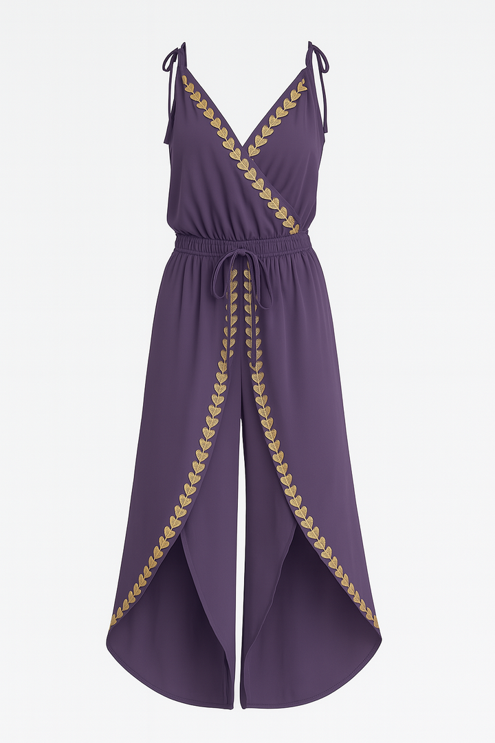 Dona | Unique Jumpsuit with Golden Details and Open Leg