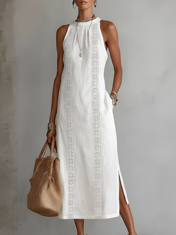 Jimena | Embroidered Mandarin Collar Midi Dress