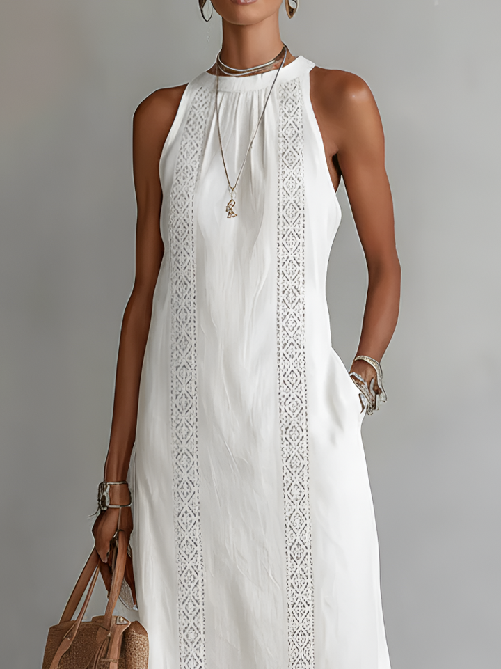 Jimena | Embroidered Mandarin Collar Midi Dress